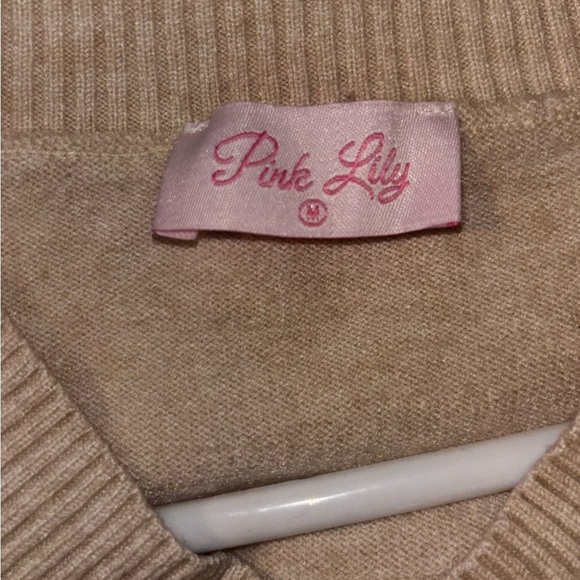 Pink Lily Oversized Tan Knit Sweater | V-Neck Cozy Pullover - Picture 3 of 5